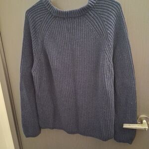 Aqua Ribbed Knit Sweater in Deep Blue